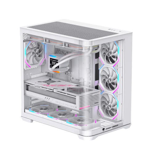 Jungle Leopard AC-01 Mid Tower ATX Gaming Case – Tempered Glass Panel, Liquid Cooling Support White